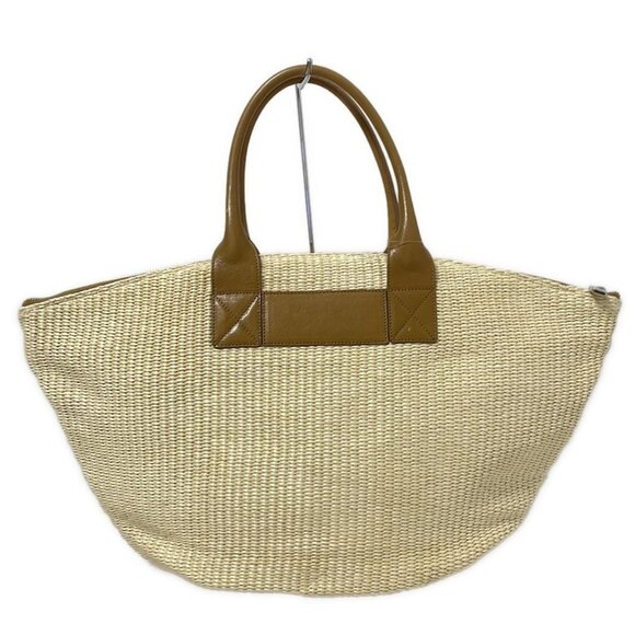Auth FURLA - Cream Brown Straw Leather Handbag - Picture 2 of 9
